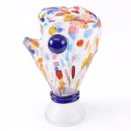 Murano Inspired Glass Sculpture with Multicolor and Metal Flake Accents