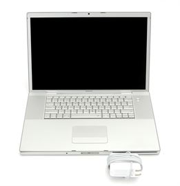 17" MacBook Pro Laptop: An Apple MacBook Pro laptop, model MA611LL/A, serial number W87061WYW0J, with an aluminum tone metal case and a 17" screen. It runs OS X Snow Leopard 10.6.8 v1.1, and has a 2.33 GHz Intel Core 2 Duo processor and a 160 GB hard drive with 2 GB of RAM. It includes a charger, and was in working condition at the time of cataloging.