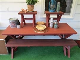 Vintage red wood patio furniture, all in excellent condition