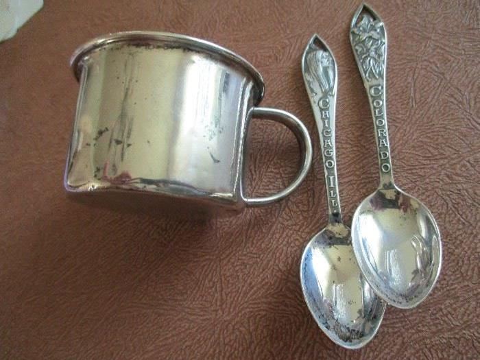 Towle sterling silver bunny character engraved child's cup and sterling souvenir spoons