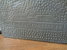 Antique wire haired fox terrier book ends