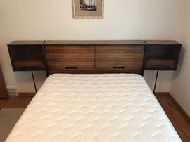 RARE Mid Century Modern Milo Baughman for Drexel Perspective line headboard with attached swinging nightstands