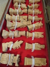 Vintage hand carved Chinese chess set