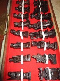 Vintage hand carved Chinese chess set