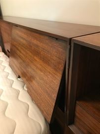 RARE Mid Century Modern Milo Baughman for Drexel Perspective line headboard with attached swinging nightstands.  Each headboard section can also be a back rest