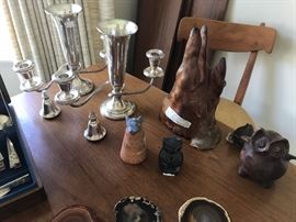 Gorham Sterling Silver Vase and candelabra combination, Geode slices, Prehistoric Owls