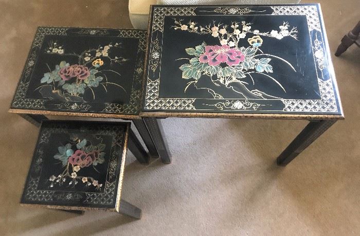 3 Oriental lacquered nesting tables