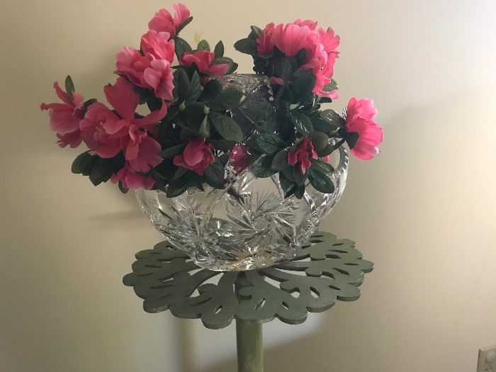 cut crystal basket, old cat alum stand