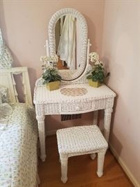 Wicker Vanity and Bench