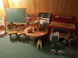 Items for Children--chalk board, table and chairs, tool bench and more