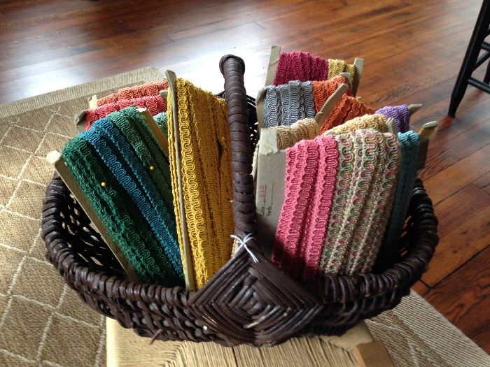 Basket of gimp-trims for upholstery