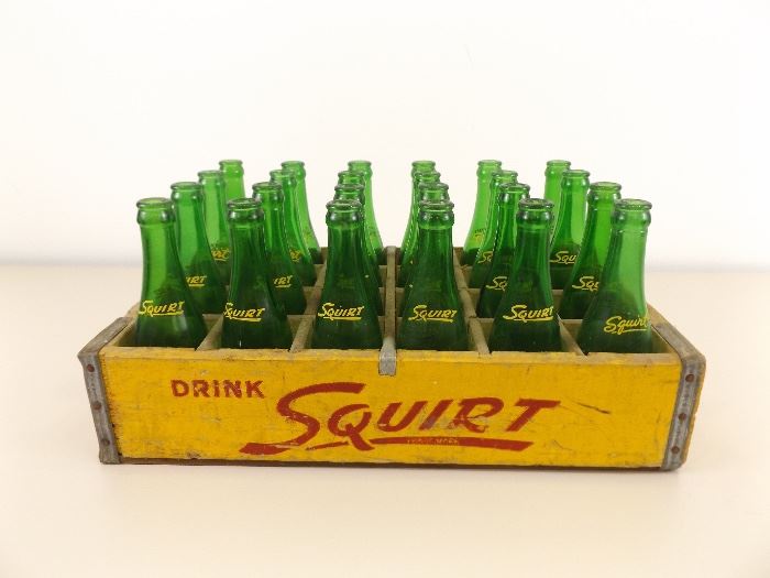 Vintage Wood Crate of 7 oz Squirt Bottles
