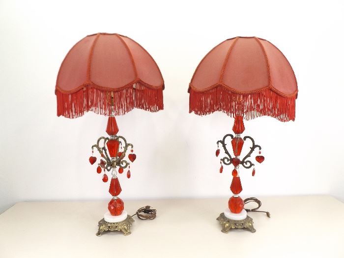 2 Vintage Red Parlor Lamps
