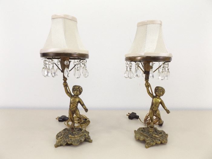 Vintage WORKING Brass Cherub Lamps
