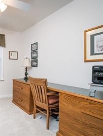 double sided long work desk.  Comes apart for easy removal.  Great for store wrapping station or office work space.