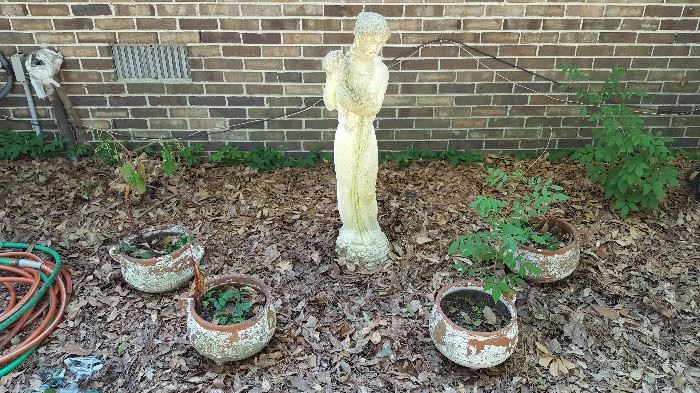Greek Garden Goddess Statue and clay pots