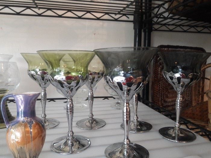 Antique silver stemmed wine glasses
