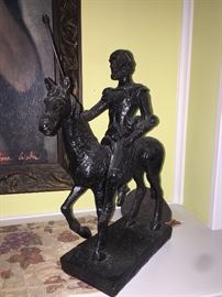 Auston Productions cast metal sculpture 15" horse and rider