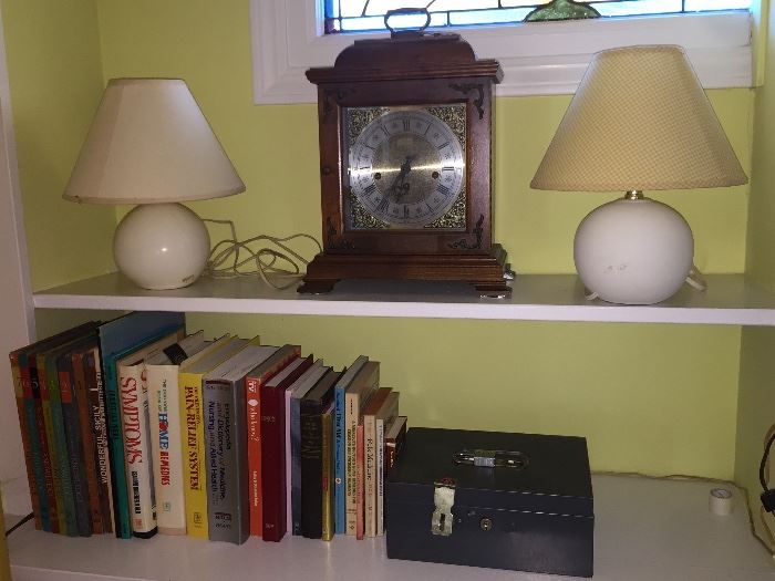 Small lamps, mantle clock and books!