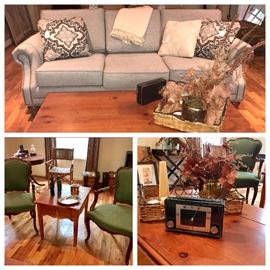 Queen Anne Chairs (2), Brand New Upholstered Sofa, Gate Leg Dropleaf Vintage Table