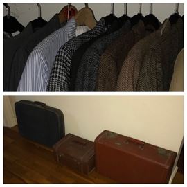 Vintage Leather Luggage Pieces, Collection of Vintage Men's Wool Blazers