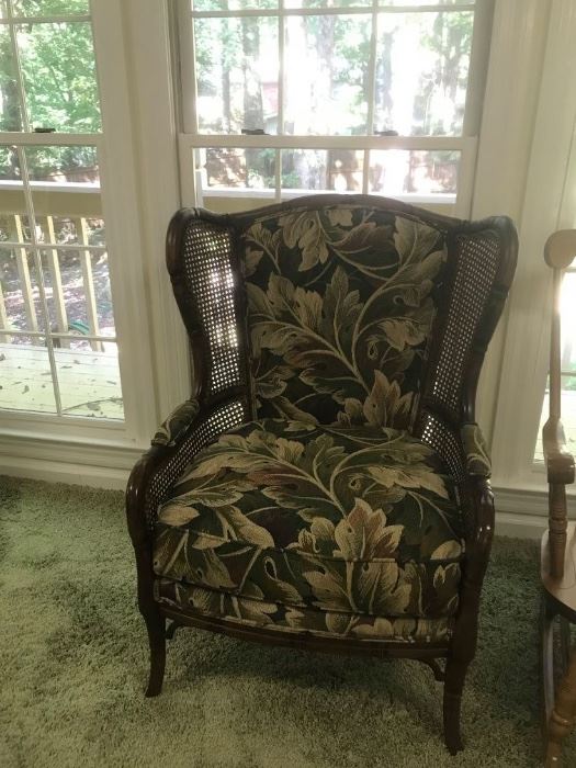 #16	Cane/Leaf Upholstered Wing Back Chair	 $75.00 	