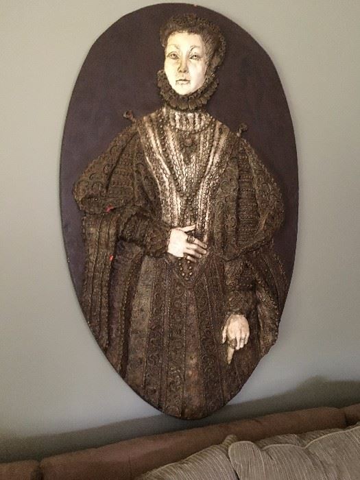 Beautiful Harold Studios plaster high relief portrait of an Elizabethan lady in the Office!