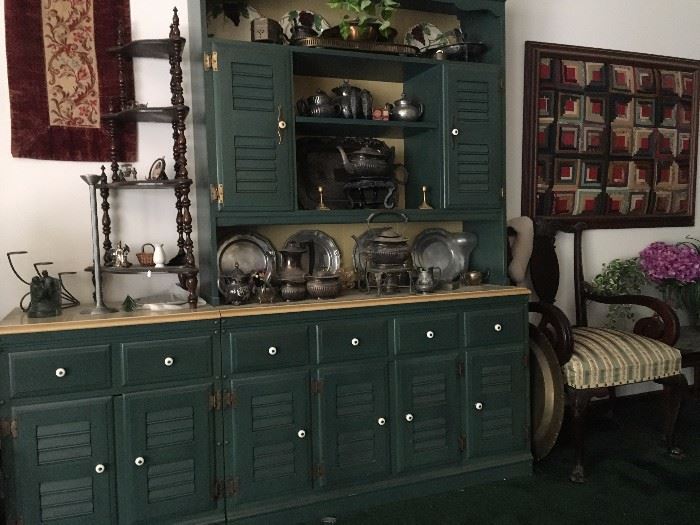 Heywood-Wakefield cabinets filled with silverplate fancies in the Cabinet Hallway!