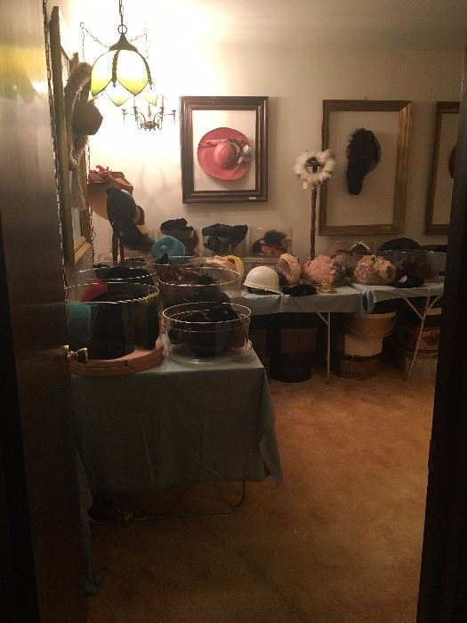 Welcome to the Hat Room full of vintage and antique hats and hat stands!