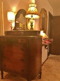 Beautiful boudoir lamps and mahogany chest!