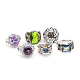Assortment of Sterling Silver and Silver Tone Gemstone Rings