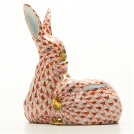 Herend Porcelain Rabbits Figurine