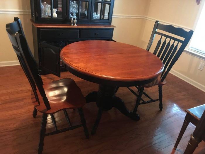 #1	round black and wood pedistal table w 4 chairs 42x30	 $175.00 	