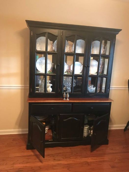 #2	China Cabinet Black/Wood with Glass  53x18x73	 $175.00 	