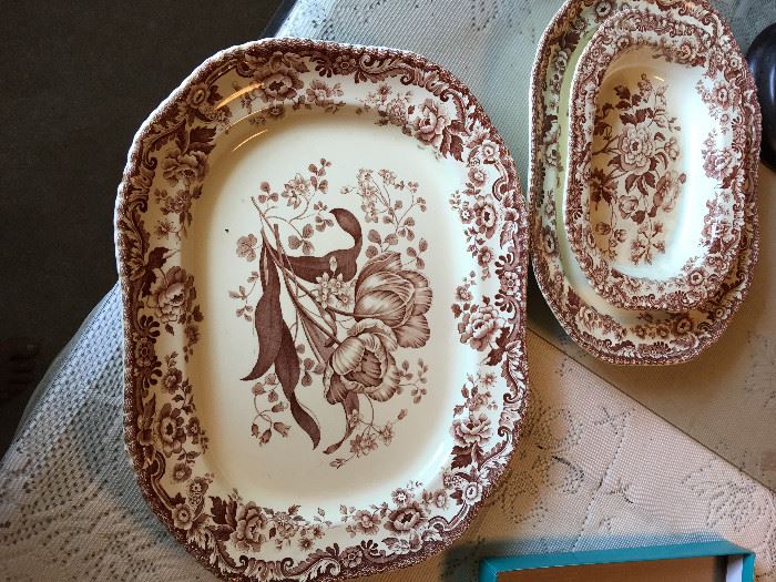 Spode: Large Platter "Royal Jasmine"; Small Platter &  Vegetable Bowl "Marina"