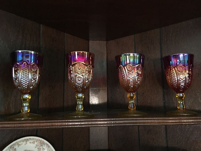 Indiana Glass Red Sunset Heirloom Carnival Goblets (vintage)