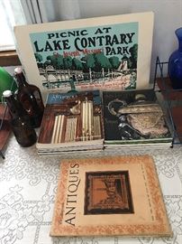 Group: German Beer Bottles; Reproduction of Ad for Lake Contrary; "Antique" Magazines