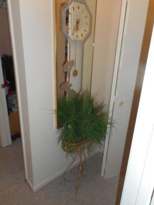 Wall mirror clock and plant stand