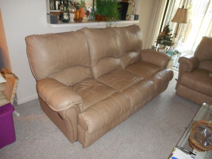 Reclining Leather Sofa, comes apart for easier transport