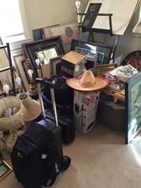 Lamps, artwork, home decor, bowling ball in rolling bag 