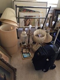 Lamps, artwork, home decor, bowling ball in rolling bag 