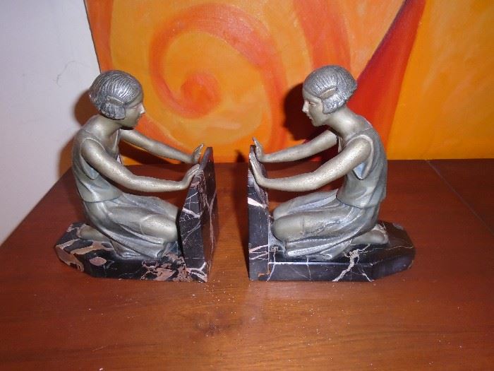 Art Deco black and white marble bookend Girls 
