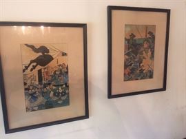 2 Japanese Samurai Woodblock Prints 1880