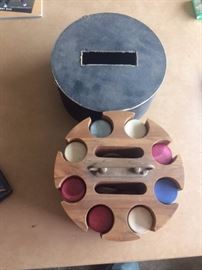 Mid century 150 Bakelite Poker chips on rack