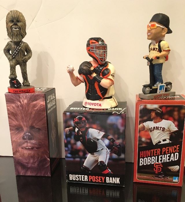 SF Giants SGA MIB Chewbaca Bobblehead, Buster Posey Bank and Hunter Pence Bobblehead.  Part of collection being sold.