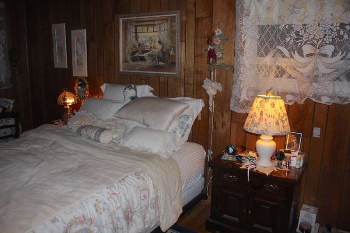 Bedroom Furnishings, Lamp, and Art