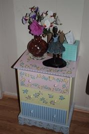Stenciled 3 Drawer Cabinet and Bric-A-Brac