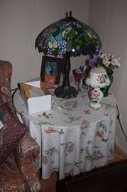 Tiffany Style Lamp, Small Floral Lamp and Bric-A-Brac