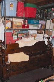 Wood Headboard and Foot Board with Storage and Household Items