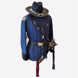 From the director's collection.  Theatrical Coat worn by Sam Elliot as Brigadier General John Buford in the film "Gettysburg"  Hat by Dirty Billy's in Gettysburg PA